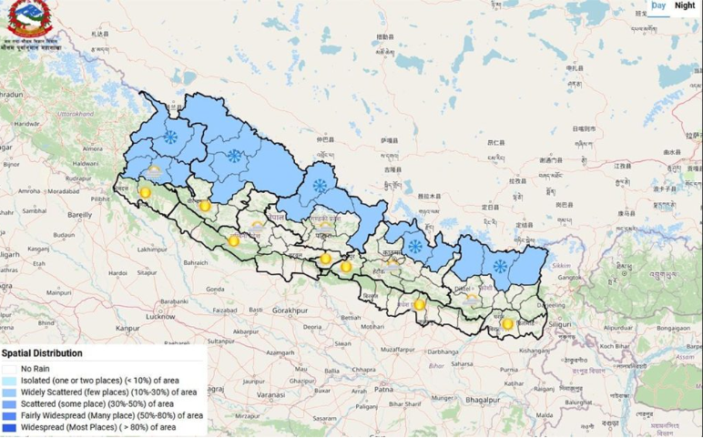 पश्चिमी न्यूनचापीय प्रणालीको प्रभाव: उच्च पहाडी र हिमाली भेगमा हिमपात, काठमाडौंमा हल्का वर्षाको सम्भावना
